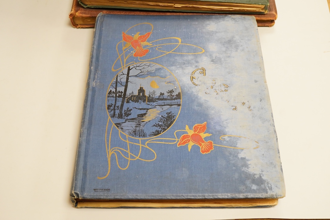 A collection of Victorian and later scrap books containing decoupage, newspaper cuttings and cutout prints